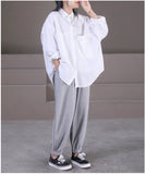 Large Size Literary Double Pocket Button Lapel Long-Sleeved Shirt