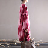 Retro Literary Thick Round Neck Mid-Length Sweater Tie-Dye Long Top
