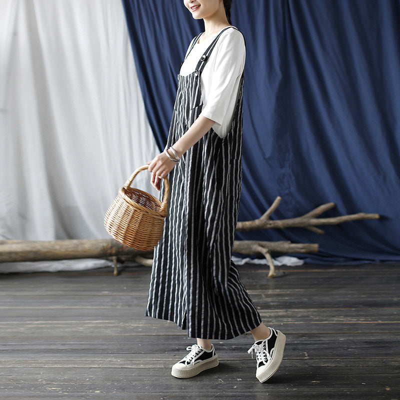 Loose Large Size Linen Literary Wide Leg Overalls