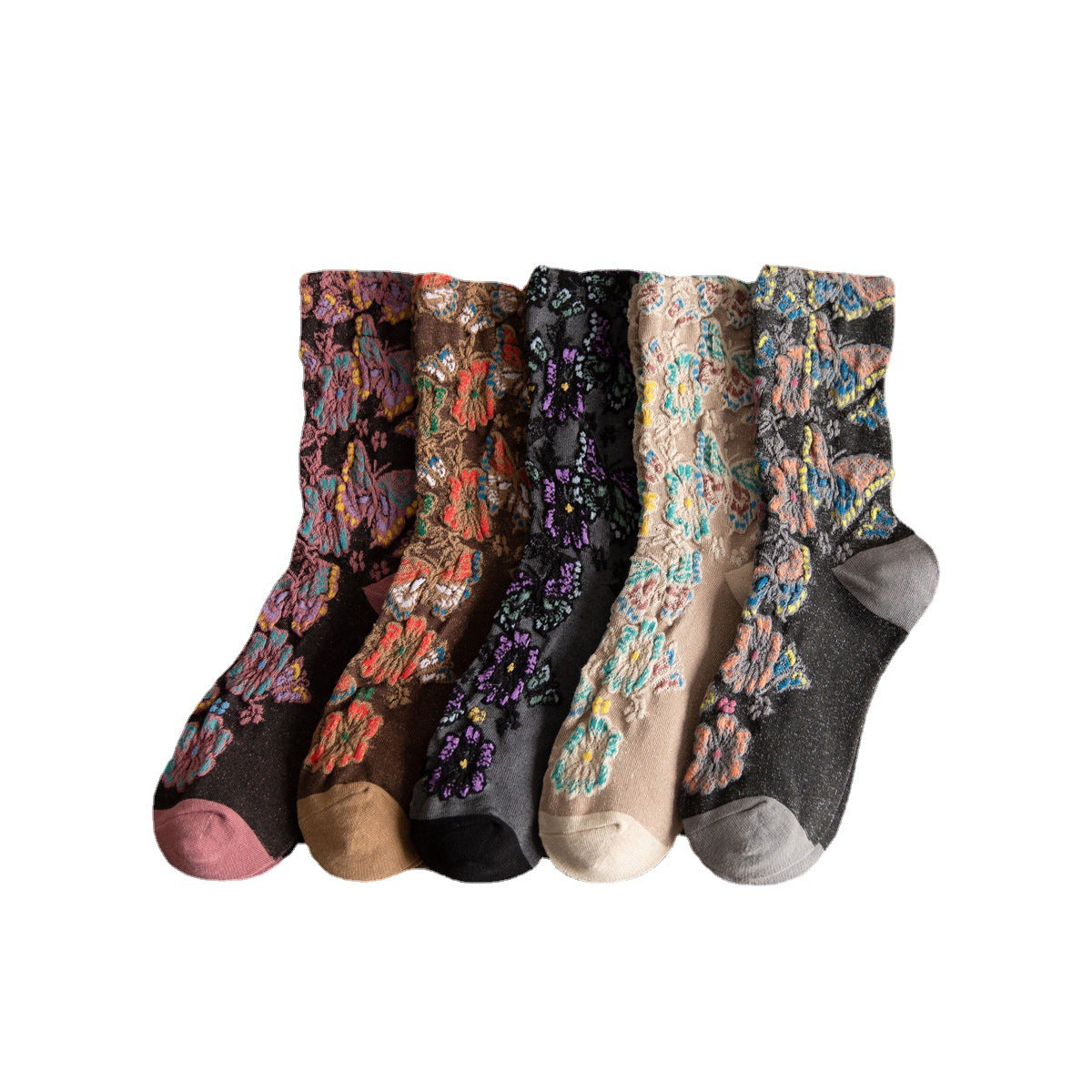5 Pairs Winter Women Butterfly Floral Jacquard Socks