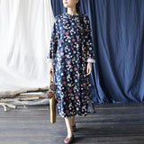 Literary Retro Long Sleeve Stand Collar Full Placket Dress