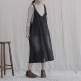 Art Retro Loose Casual Large Size Denim Strap Dress