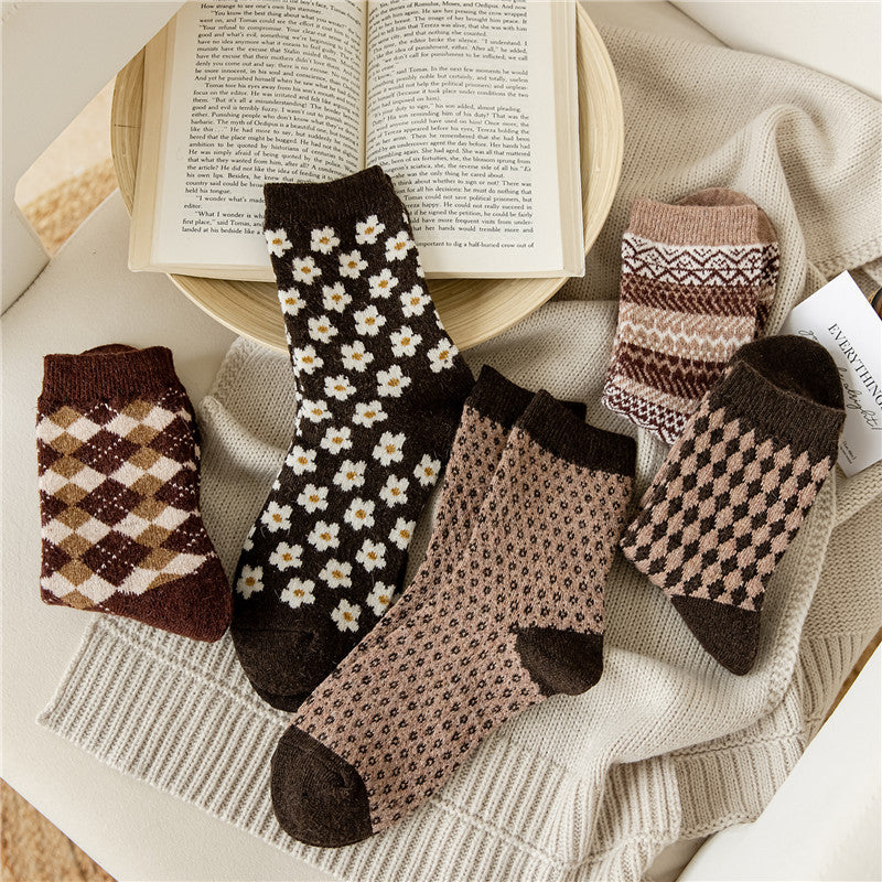 5 Pairs Women Winter Warm Wool Thickened Socks