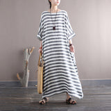 Striped Retro Literary Distressed Washed Loose Plus Size Dress