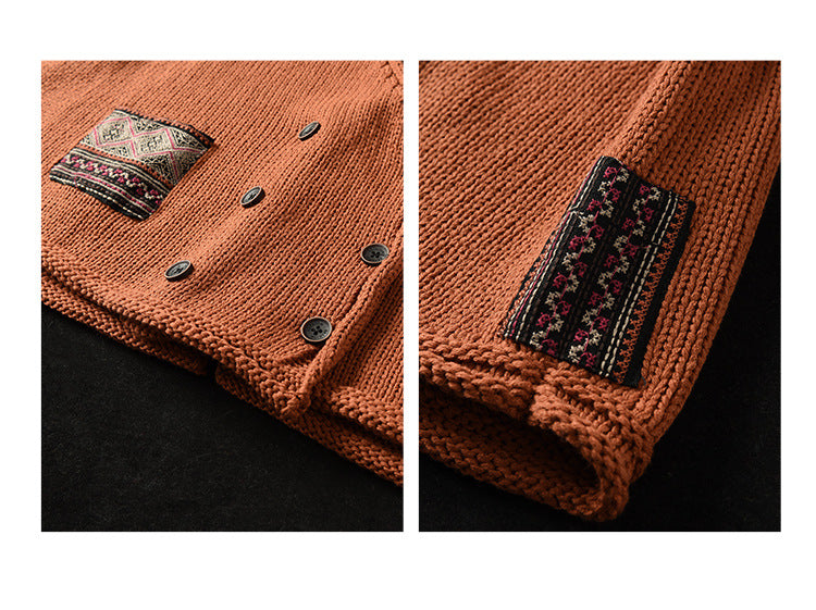 Vintage Knit Loose Double-Breasted Patch Vest