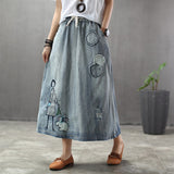 Art Embroidered Denim Patch Vintage Skirt