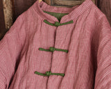 Striped Linen Chinese Buckle Padded Jacket