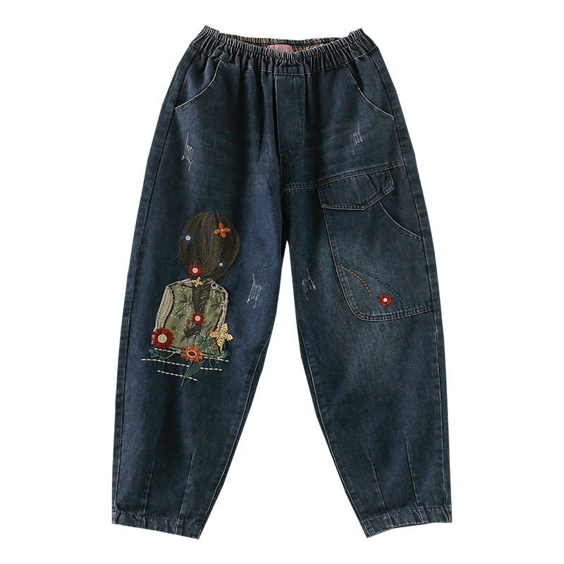 Vintage Patch Embroidered Patch Oversized Jeans