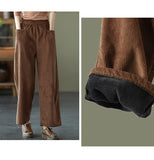 Vintage Corduroy Plus Fleece Casual Elastic Waist Pants