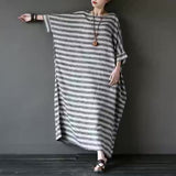 Striped Retro Literary Distressed Washed Loose Plus Size Dress