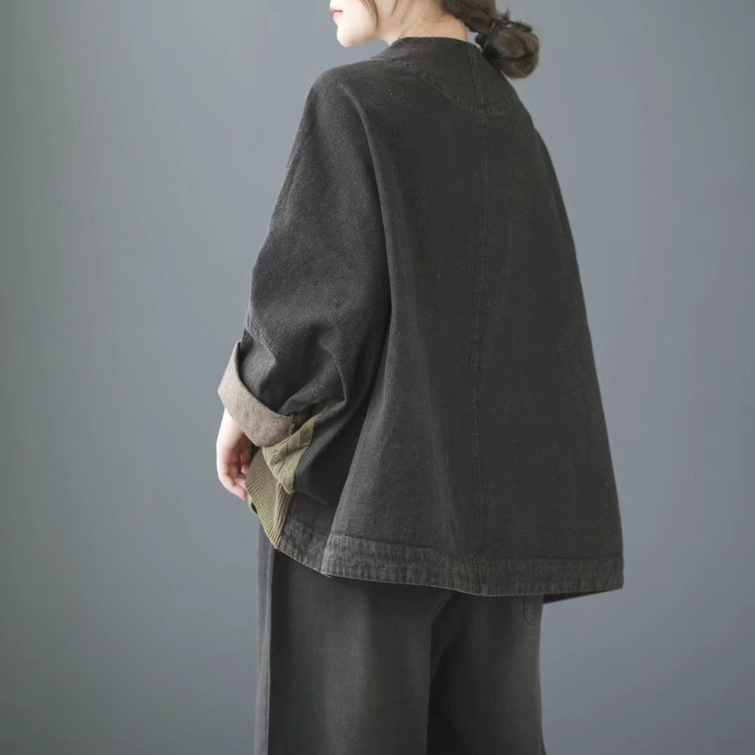 Vintage Paneled Contrast Washed Denim Jacket