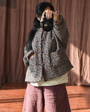 Vintage Floral Disc Button Cotton Linen Cardigan Stand Collar Jacket