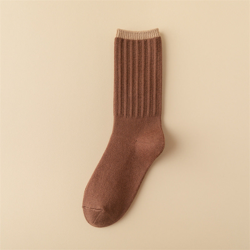 5 Pairs Women Winter Vintage Solid Warm Socks