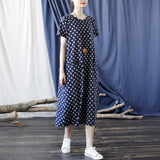 Polka Dot Short Sleeve Loose Double Pocket Art Dress