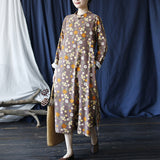 Literary Retro Long Sleeve Stand Collar Full Placket Dress