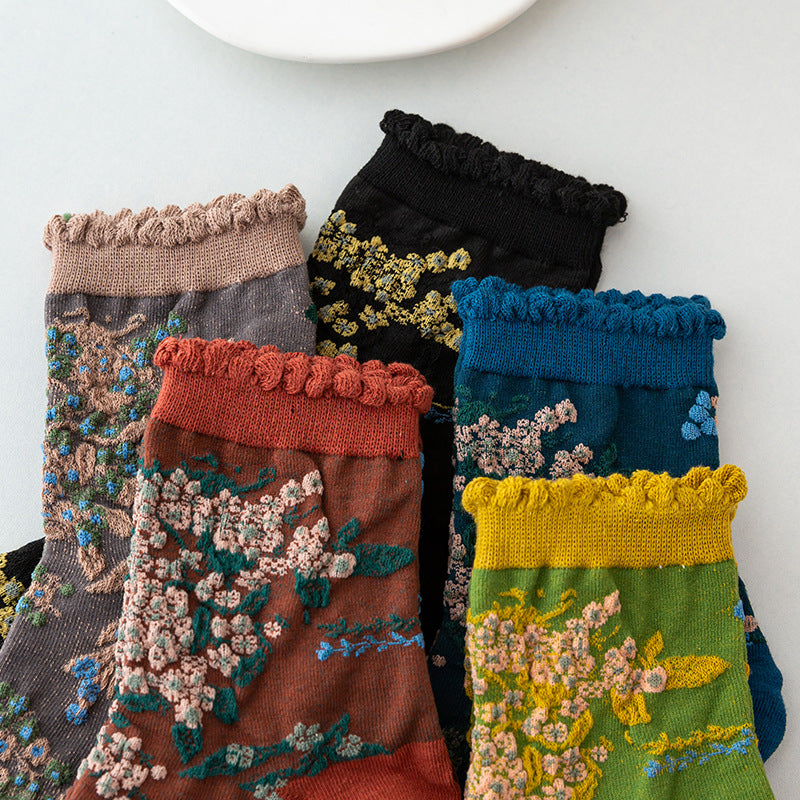 5 Pairs Vintage Floral Jacquard Socks