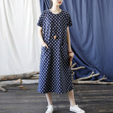 Polka Dot Short Sleeve Loose Double Pocket Art Dress