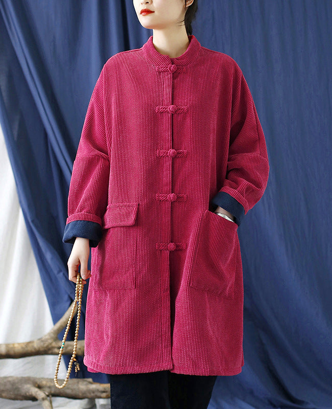 Literary And Retro Ethnic Style Stand Collar Loose Mid-Length Padded Top