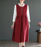 Loose And Slim All-Match Corduroy Embroidered Dress