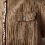 Vintage-Print Paneled Cotton And Linen Long-Sleeve Shirt