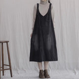 Art Retro Loose Casual Large Size Denim Strap Dress