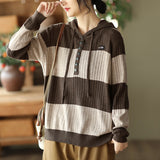 Retro Striped Knit Casual Hooded Pullover Loose Sweater