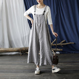 Loose Large Size Linen Literary Wide Leg Overalls