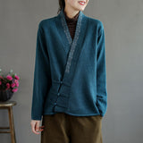 New Style Retro Embroidered Slanted Jacket With Buckle