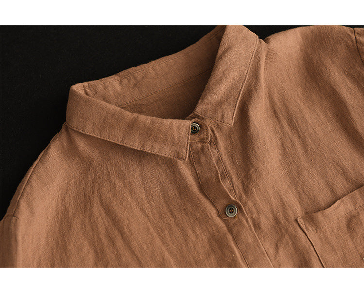 Vintage Loose Pocket Embroidered Linen Shirt