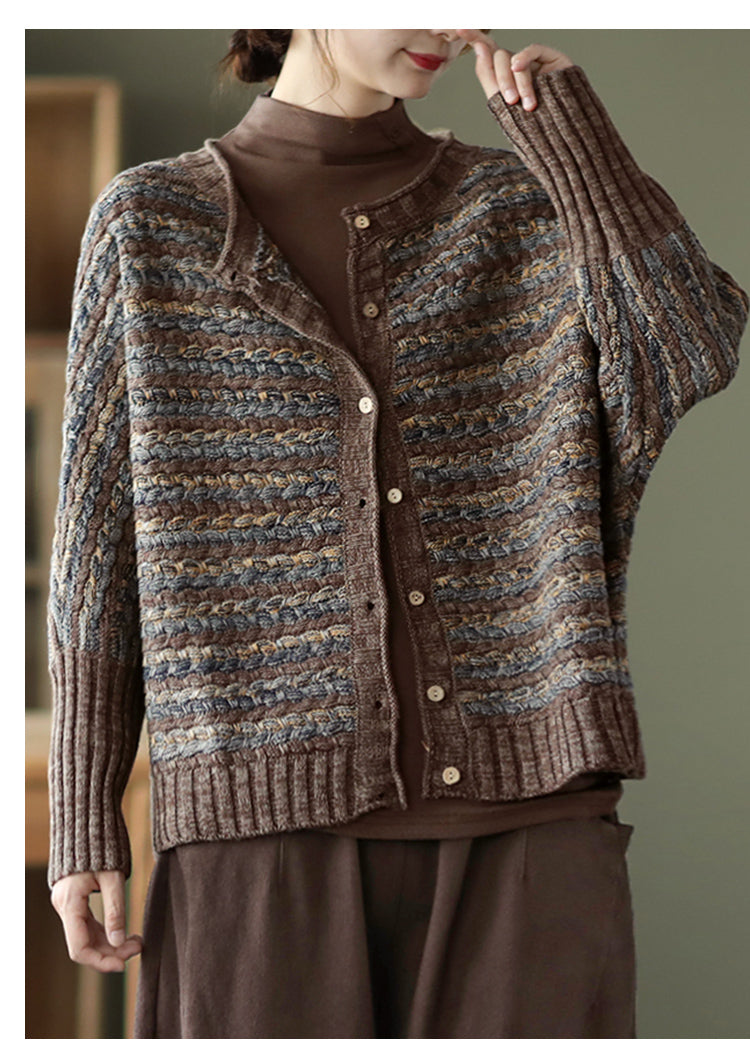 Manteau pull cardigan tricoté rétro littéraire