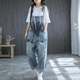 Printed Loose Thin Denim Overalls