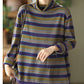 Cotton Knitted Striped Turtleneck Slimming Top