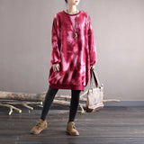 Retro Literary Thick Round Neck Mid-Length Sweater Tie-Dye Long Top