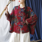 Veste Vintage à Col Montant Imprimé Floral à Manches Longues