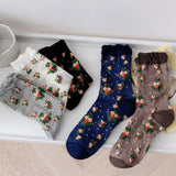 5 Pairs Women Vintage Floral Thin Socks