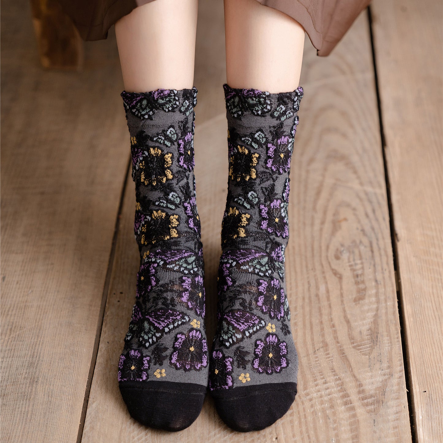 5 paires de chaussettes jacquard florales papillon pour femme, hiver