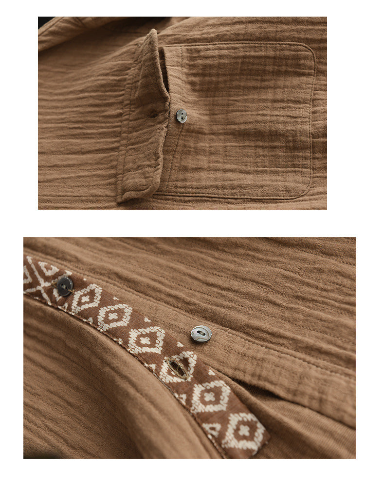 Vintage-Print Paneled Cotton And Linen Long-Sleeve Shirt