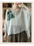 Vintage Ink Print Fine Ramie Doll Sleeve T-Shirt