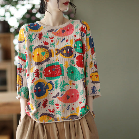 Vintage-Print Cotton-Knit Top