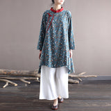 Retro Spring New Women's Dress Stand Collar Loose Print Mid Skirt
