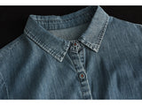 Vintage Lapel Cotton High Waist Stitching Slim Dress