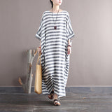 Striped Retro Literary Distressed Washed Loose Plus Size Dress