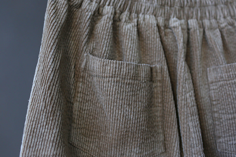 Pantalon décontracté en velours côtelé ample rétro littéraire
