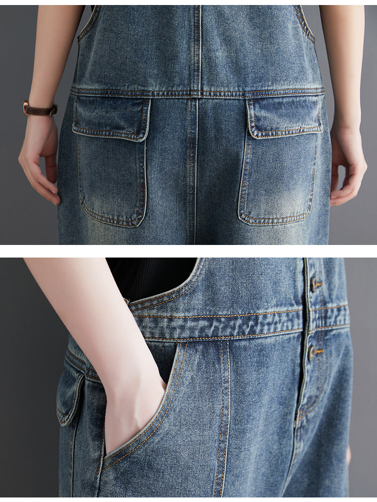 Loose Large Size Single-Breasted Age-Reducing One-Piece Denim Overalls