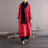 Retro Literary Dress Polka Dot Round Neck Loose Corduroy Long Skirt