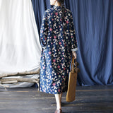 Literary Retro Long Sleeve Stand Collar Full Placket Dress