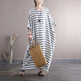 Striped Retro Literary Distressed Washed Loose Plus Size Dress
