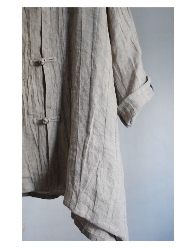 Irregular Texture Wrinkled Linen Vintage Buckle Top