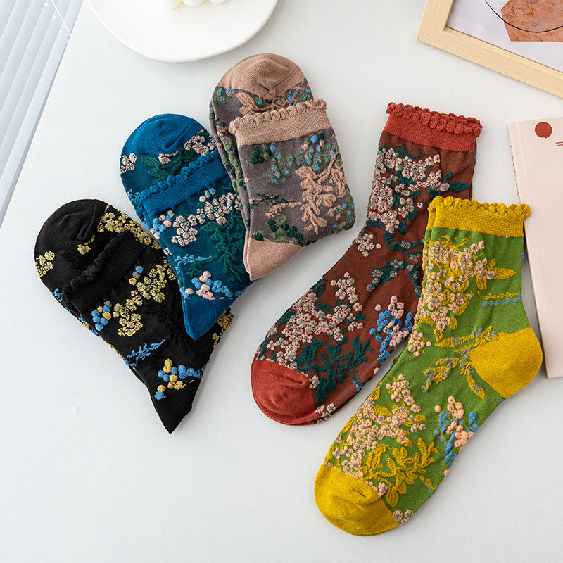 5 Pairs Vintage Floral Jacquard Socks