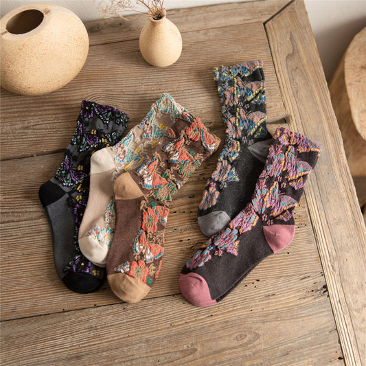 5 paires de chaussettes jacquard florales papillon pour femme, hiver